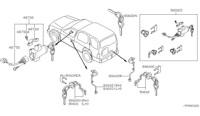2000 Nissan Xterra Lock Set-Steering Diagram for D8700-3S510