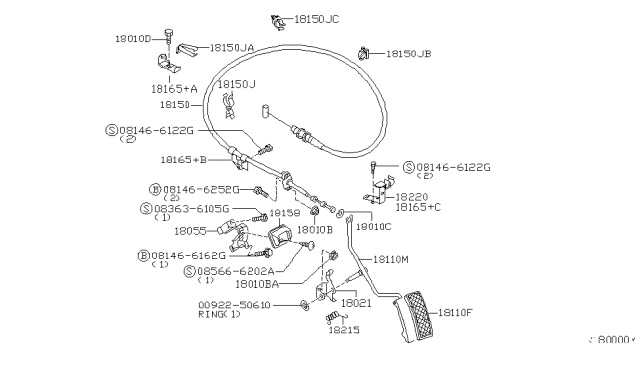 2001 Nissan Xterra Wire Assy-Accelerator Diagram for 18201-3S500