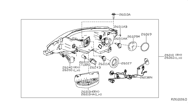 2019 Nissan Sentra Driver Side Headlight Assembly Diagram for 26060-5UD5A