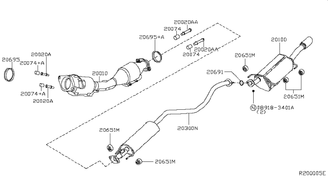 2017 Nissan Sentra Exhaust Tube & Muffler Diagram