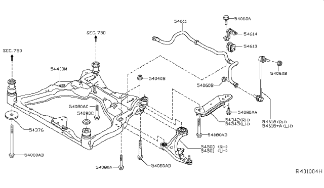 2014 Nissan Pathfinder Link Complete-Transverse,Lh Diagram for 54501-3JA0B