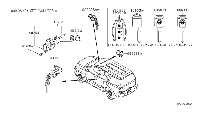 2013 Nissan Armada Lock Set-Steering Diagram for 48700-ZQ10A