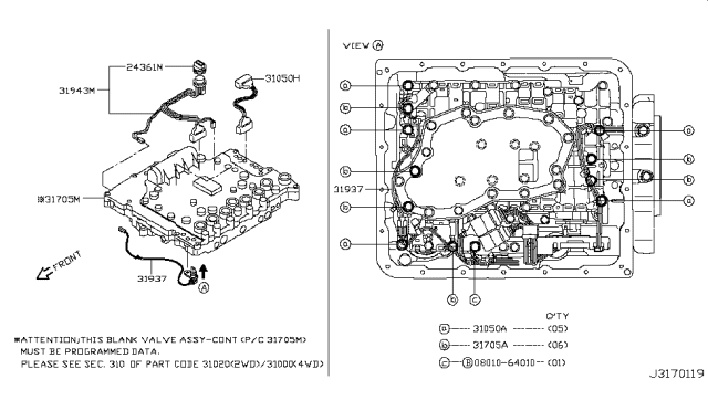2007 Nissan Armada Valve Assembly-W/O Programming Control Diagram for 31705-08X0B