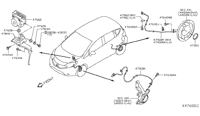 2018 Nissan Versa Note Sensor Assembly Anti Ski, Rear Diagram for 47901-1HA0A