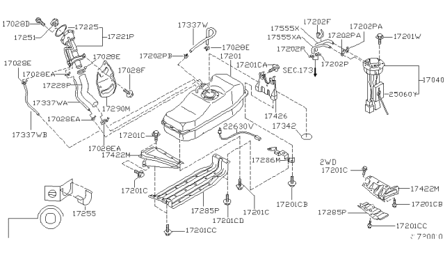 2002 Nissan Frontier Fuel Tank Assembly Diagram for 17202-5S620
