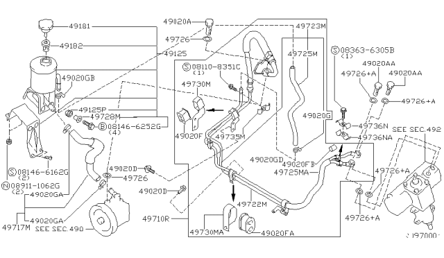 2000 Nissan Frontier Hose Assy-Suction,Power Steering Diagram for 49717-7B410