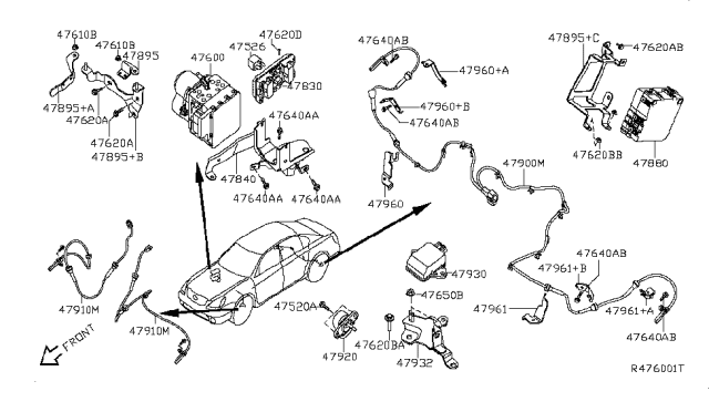 2009 Nissan Altima Sensor Assembly-Anti SKID,Front Diagram for 47910-JA000