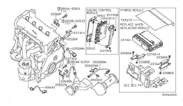 2011 Nissan Altima Engine Camshaft Position Sensor Diagram for 23731-JA11B