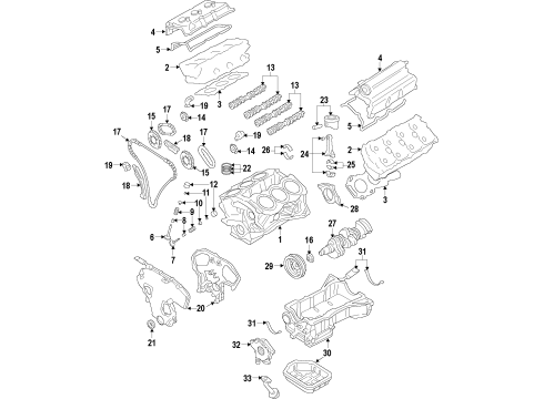 2020 Nissan 370Z Engine Parts, Mounts, Cylinder Head & Valves, Camshaft & Timing, Variable Valve Timing, Oil Cooler, Oil Pan, Oil Pump, Crankshaft & Bearings, Pistons, Rings & Bearings Diagram 2