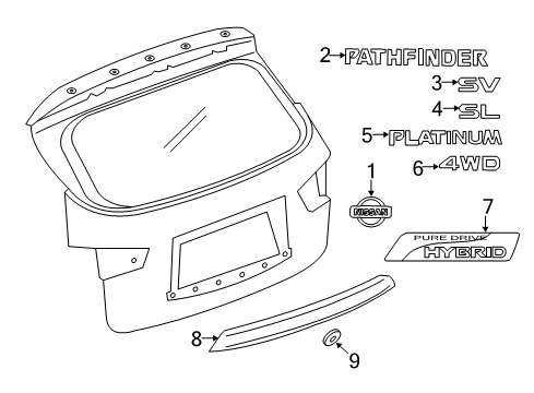 2020 Nissan Pathfinder Exterior Trim - Lift Gate Diagram