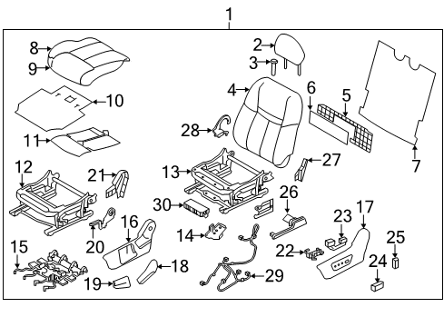 2020 Nissan Rogue Driver Seat Components Diagram 1