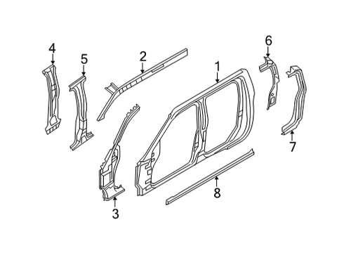 2022 Nissan Frontier Center Pillar, Hinge Pillar, Lock Pillar, Rocker, Uniside Diagram 1