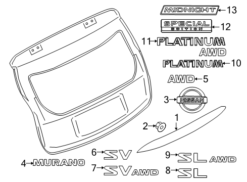 2020 Nissan Murano Exterior Trim - Lift Gate Diagram