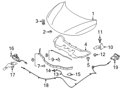 2022 Nissan Rogue Sport Hood & Components Diagram