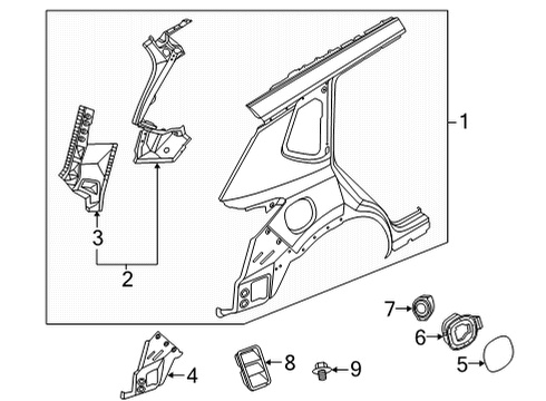 2021 Nissan Rogue Quarter Panel & Components Diagram 1