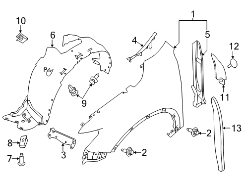 2020 Nissan Rogue Fender & Components Diagram