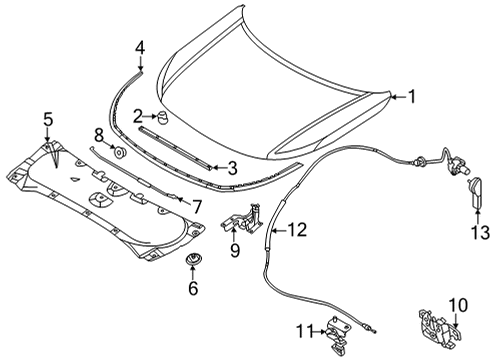 2022 Nissan Pathfinder Rod-Hood Support Diagram for 65770-6TA0A