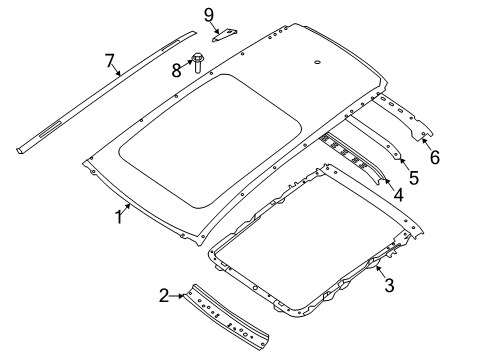 2020 Nissan Rogue Roof & Components, Exterior Trim Diagram 1