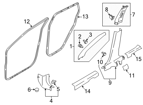 2022 Nissan Rogue Sport Interior Trim - Pillars Diagram