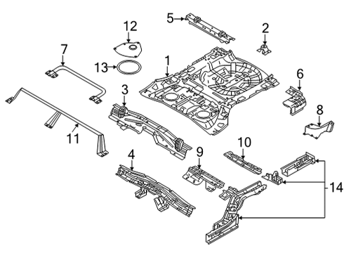 2021 Nissan Rogue Rear Floor & Rails Diagram