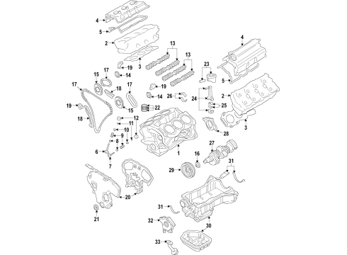 2020 Nissan Murano Engine Parts, Mounts, Cylinder Head & Valves, Camshaft & Timing, Variable Valve Timing, Oil Cooler, Oil Pan, Oil Pump, Crankshaft & Bearings, Pistons, Rings & Bearings Diagram 2