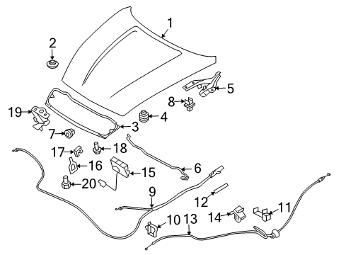 2020 Nissan 370Z Hood & Components Diagram