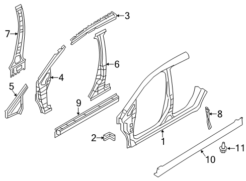 2021 Nissan Leaf Aperture Panel, Center Pillar, Exterior Trim, Hinge Pillar, Rocker Diagram