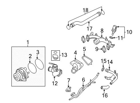 Gasket-Water Inlet Diagram for 13050-JA11A