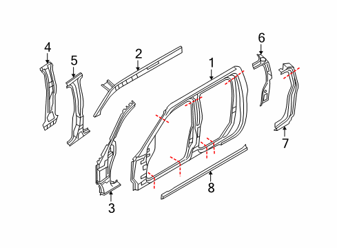 2021 Nissan Frontier Center Pillar, Hinge Pillar, Lock Pillar, Rocker, Uniside Diagram 2