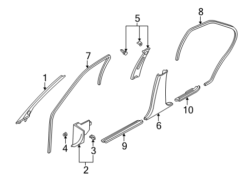 Windshield Pillar Trim Diagram for 76911-ZK30A