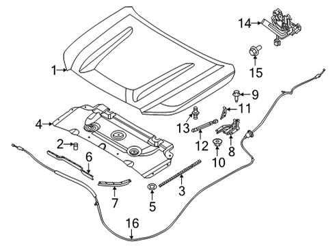 2024 Nissan Frontier STAY ASSY-HOOD,RH Diagram for 65470-9BV0A