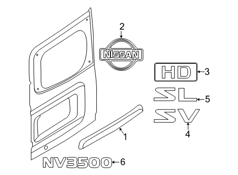 2021 Nissan NV 3500 Exterior Trim - Back Door Diagram 2