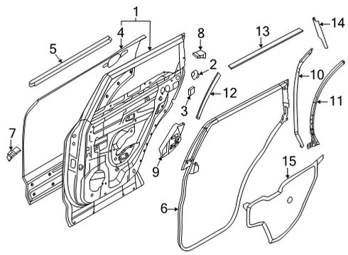 2023 Nissan Pathfinder WEATHERSTRIP-REAR DOOR,LH Diagram for 82831-6TA0B