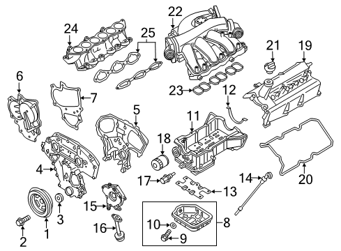 2020 Nissan Murano Engine Parts, Mounts, Cylinder Head & Valves, Camshaft & Timing, Variable Valve Timing, Oil Cooler, Oil Pan, Oil Pump, Crankshaft & Bearings, Pistons, Rings & Bearings Diagram 1