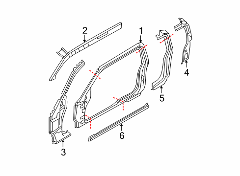 2020 Nissan Frontier Hinge Pillar, Lock Pillar, Rocker, Uniside Diagram