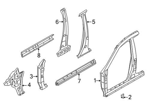 2023 Nissan Pathfinder Aperture Panel, Center Pillar & Rocker, Hinge Pillar Diagram