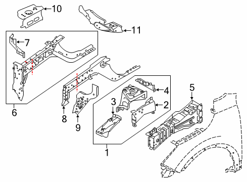 2020 Nissan Rogue Sport Structural Components & Rails Diagram