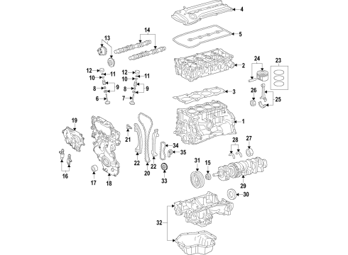 2020 Nissan Rogue Sport Engine Parts, Mounts, Cylinder Head & Valves, Camshaft & Timing, Variable Valve Timing, Oil Cooler, Oil Pan, Oil Pump, Crankshaft & Bearings, Pistons, Rings & Bearings Diagram 2