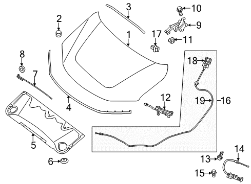 2020 Nissan Pathfinder Hood & Components Diagram