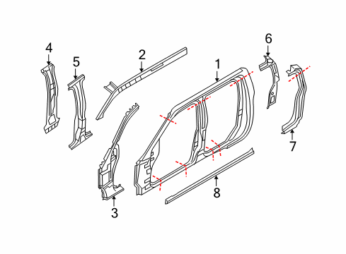 2020 Nissan Frontier Center Pillar, Hinge Pillar, Lock Pillar, Rocker, Uniside Diagram 1