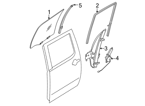 2024 Nissan Frontier Glass - Rear Door Diagram 1