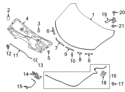 2020 Nissan Rogue Hood & Components Diagram