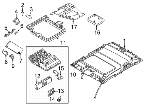 2023 Nissan Frontier SUN VISOR ASSY-LH Diagram for 96401-9BW3B