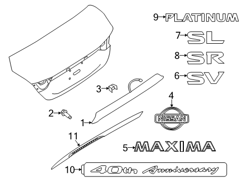 2023 Nissan Maxima EMBLEM-TRUNK LID Diagram for 84890-9DL0A