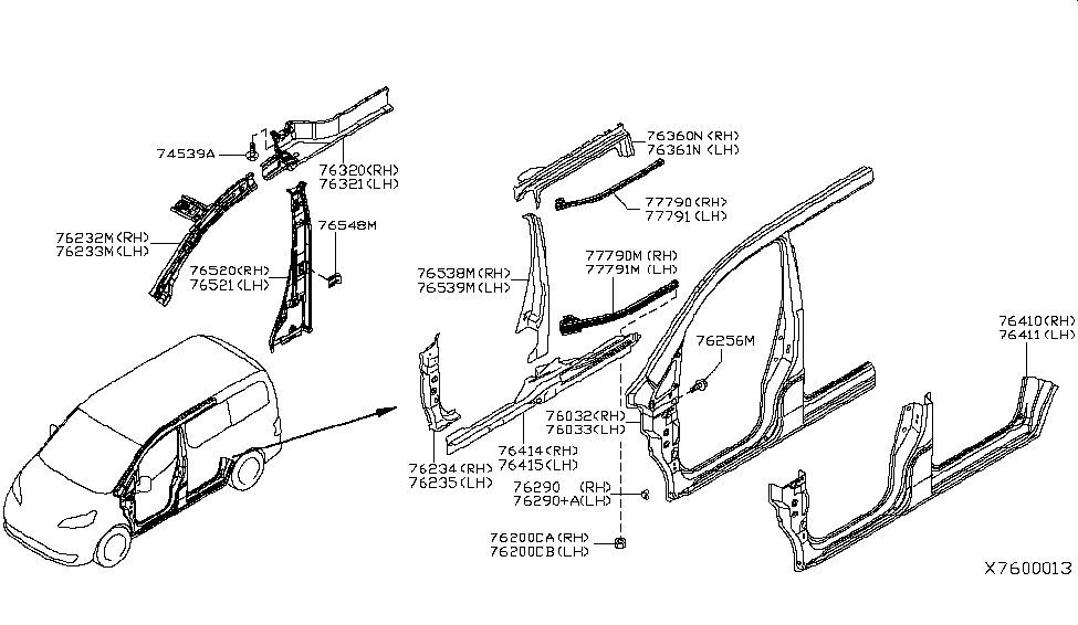 Nissan G6331-3LMMC Rail-Side Roof, Front Inner LH