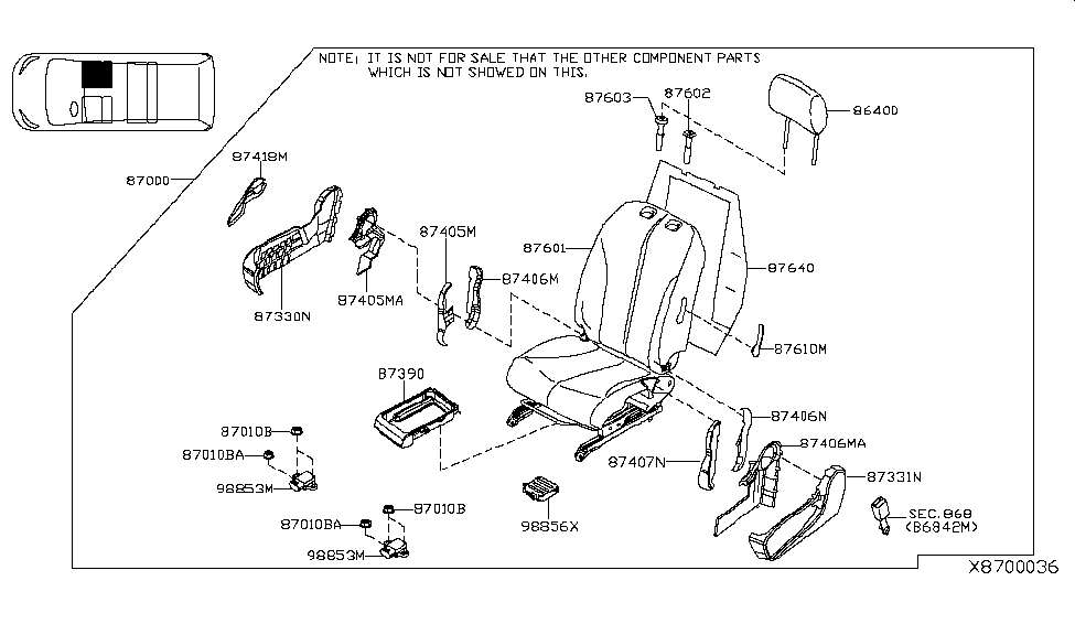 Nissan 87000-9SB0C Seat Assembly-Front, RH