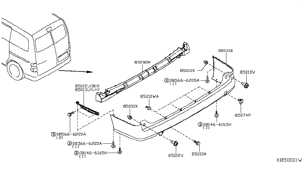 Nissan HEM22-9SA0J Rear Bumper Cover