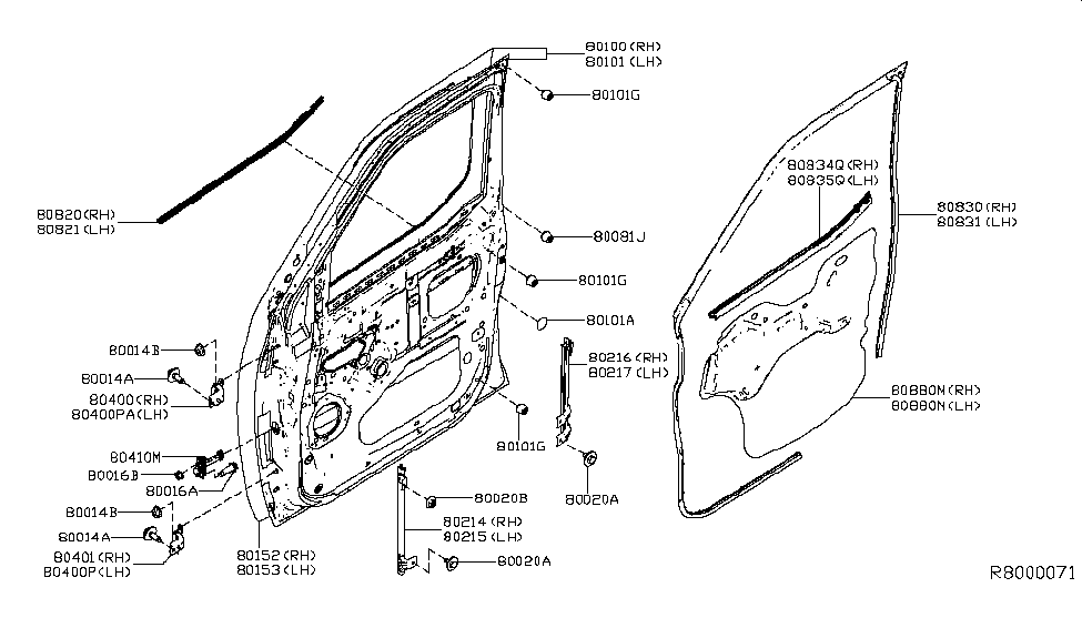 Nissan 80830-1PA0A WEATHERSTRIP Front Door RH