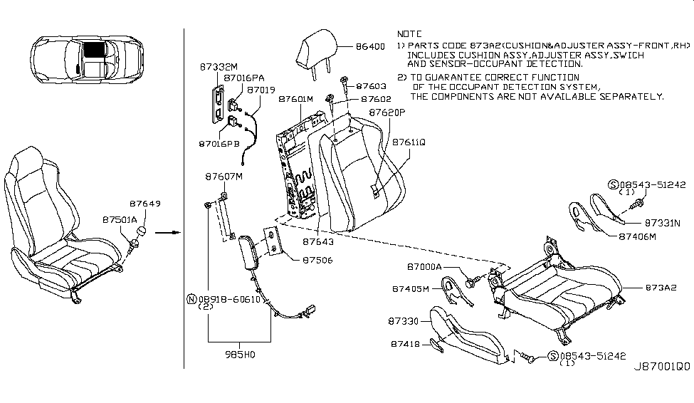 Nissan 873A2-CF46A Cushion Complete-Front Seat RH