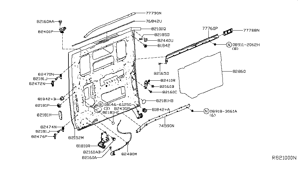 Nissan 82152-1PA0B Door-Rear,Outer RH